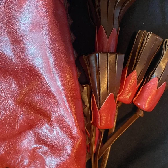 Custom made Anthony Luciano leather red brown hobo bag purse tassels - Picture 10 of 13